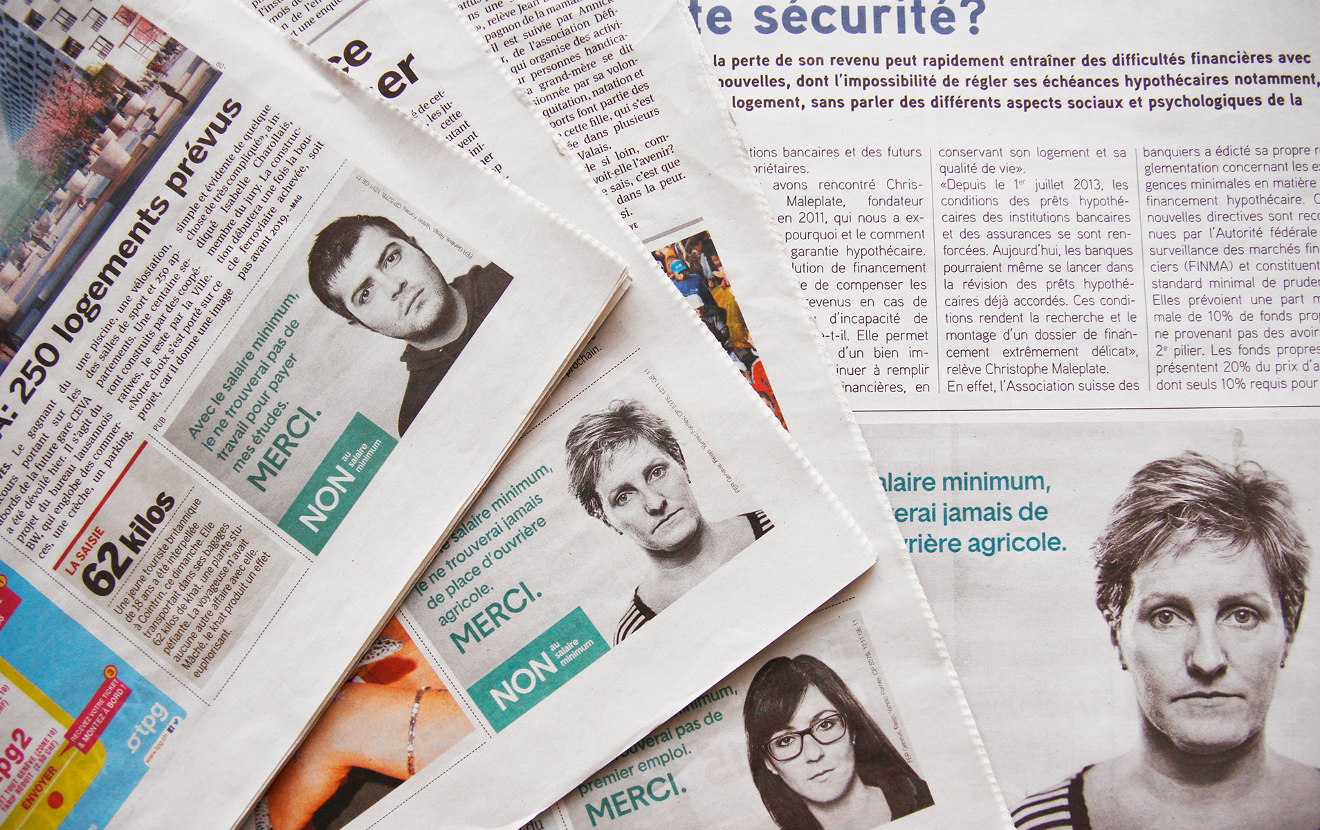 Campagne politique: Non au salaire minimum 7 Encarts Non au salaire minimum dans les journaux