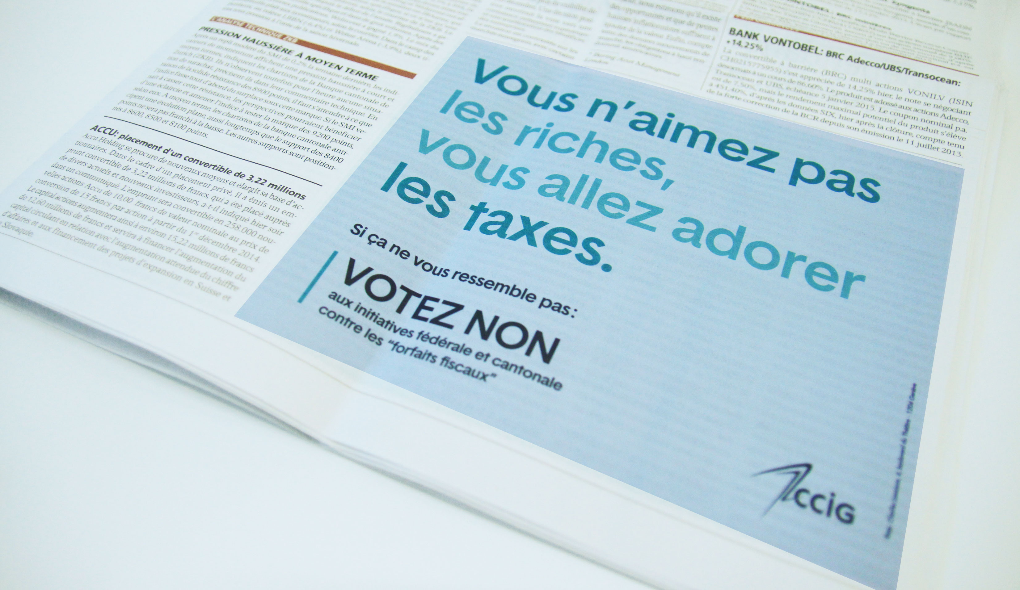 Campagne Politique - NON à l'initiative pour l'abolition des forfaits fiscaux 11 Encart campagne politique