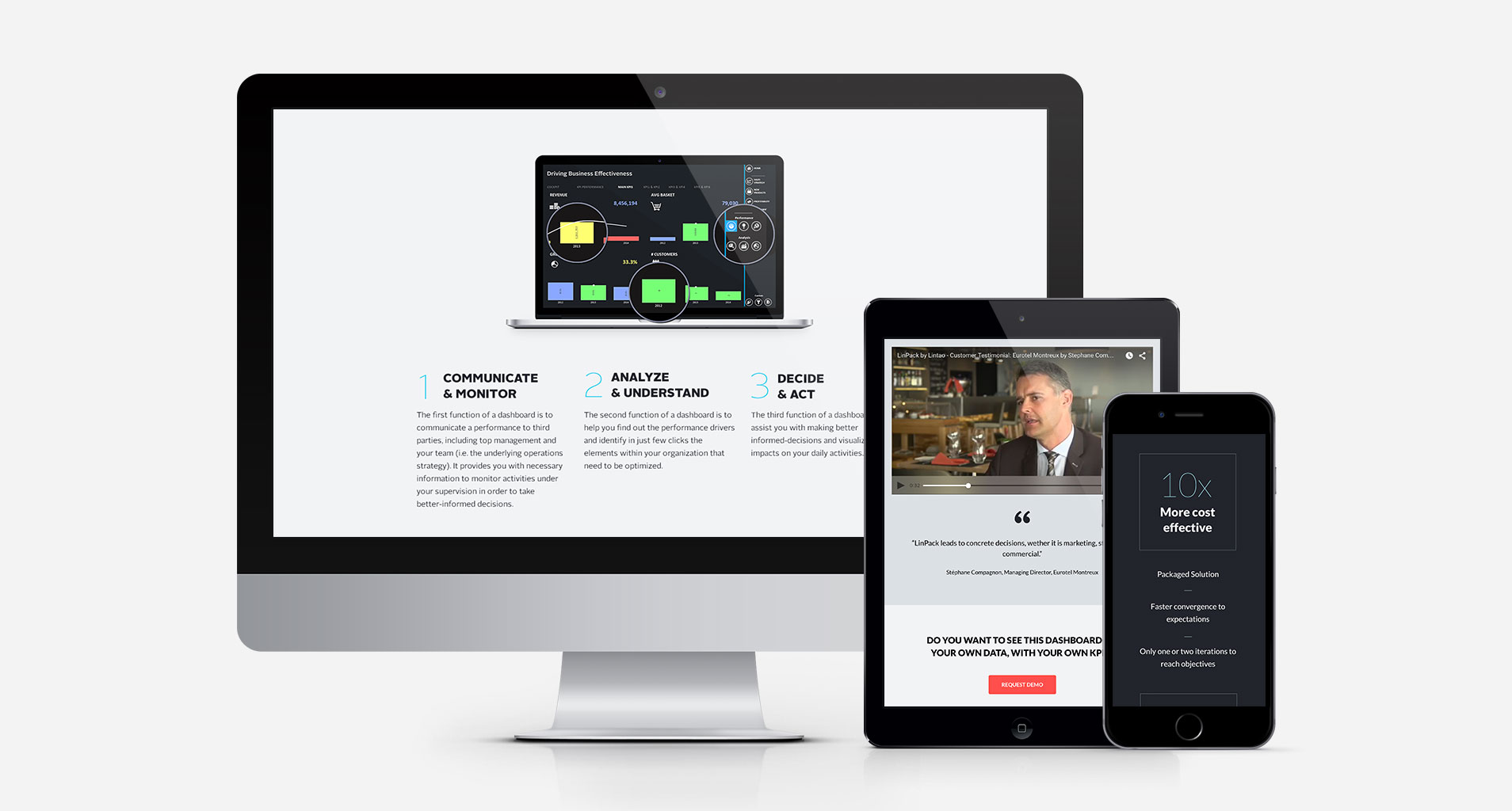 Visuel de la responsivité du nouveau site internet de Lintao sur ordinateur, tablette et mobile