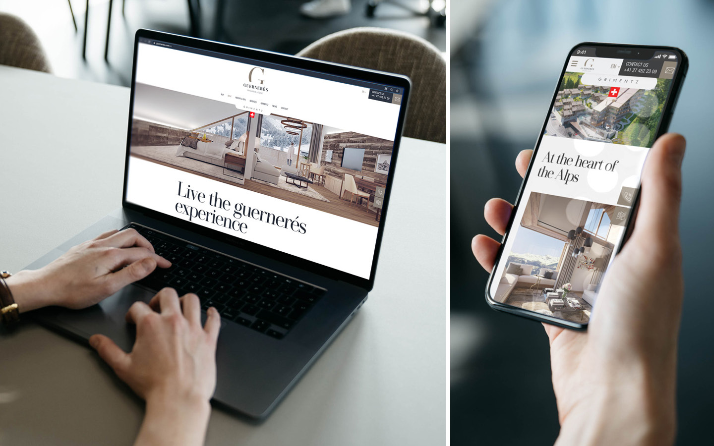 Campagne digitale pour des chalets de luxe à Grimentz 5 mobile desktop laptop guerneres